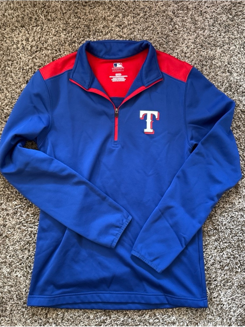 MLB Rangers Royal Blue and Red Zip Pullover
